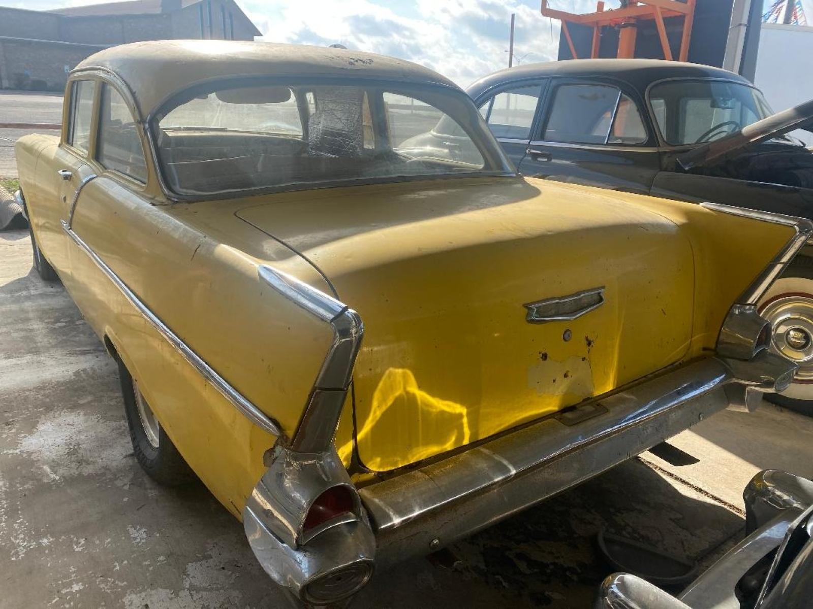 1957 Yellow /Tan Chevrolet 150 with an 327 V8 engine, 4 Spd transmission, located at 1687 Business 35 S, New Braunfels, TX, 78130, (830) 625-7159, 29.655487, -98.051491 - Sittin under a shed find!! 1957 Chevrolet 150 once in its life was running the drag strip. Miles unknown equipped with a 327 V8 paired with a 4 speed transmission within a shatter proof bell housing. Ready for total restoration - Photo #1